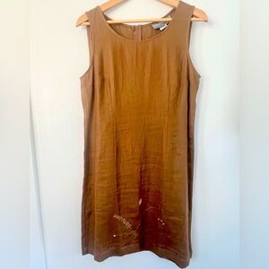Carol Anderson Vintage linen Dress size Medium Brown Embroidered